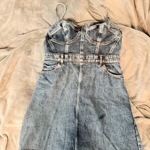 Express Denim Sleeveless Corset Midi Fit Dress